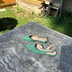 NEW Naturalizer 27 Edit‎ Makenna Green Teal Leather Slip On Sling Back Flats